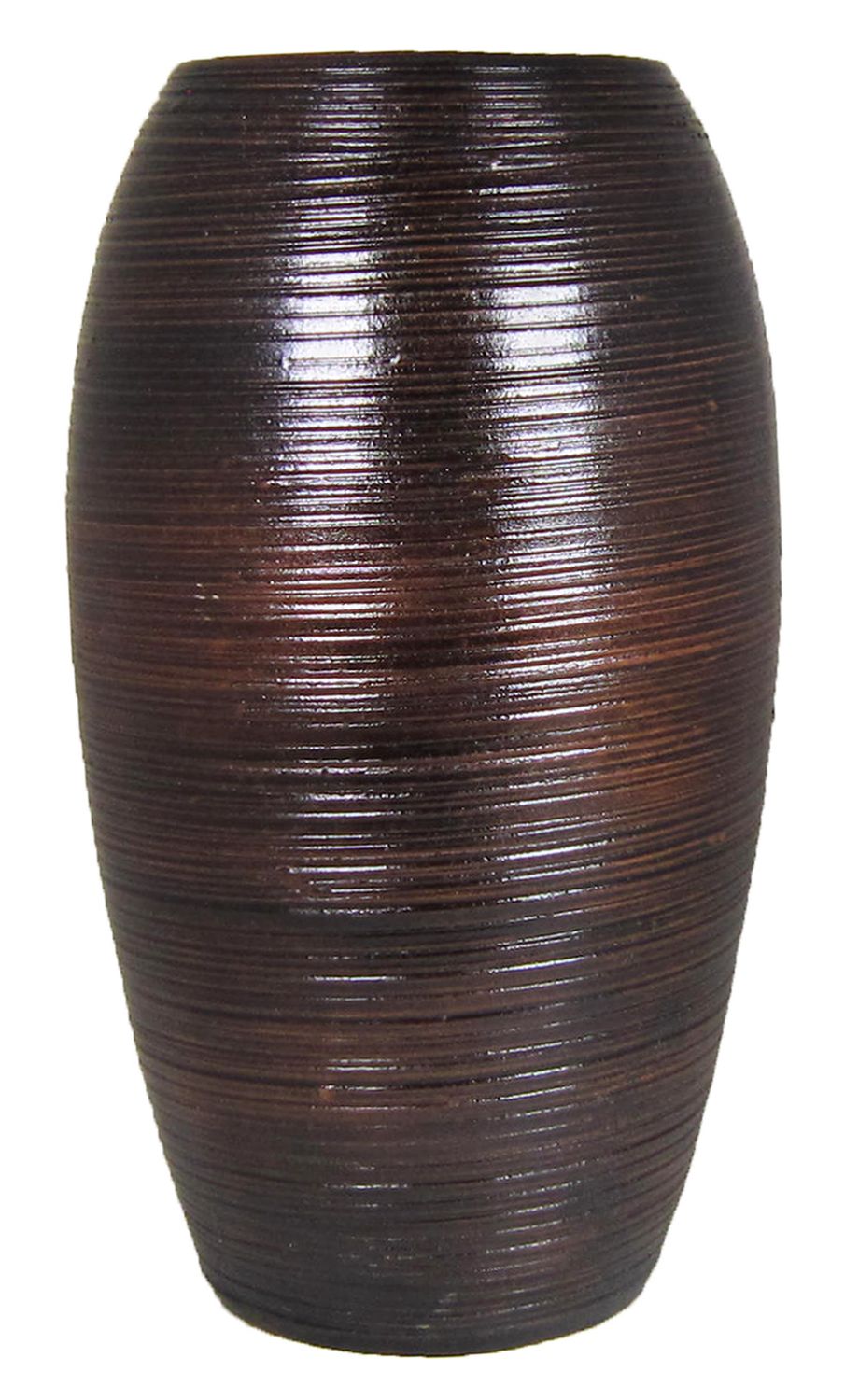 Keramik Blumen Vase CATARI, Rillen, braun, 40cm, Ø22cm