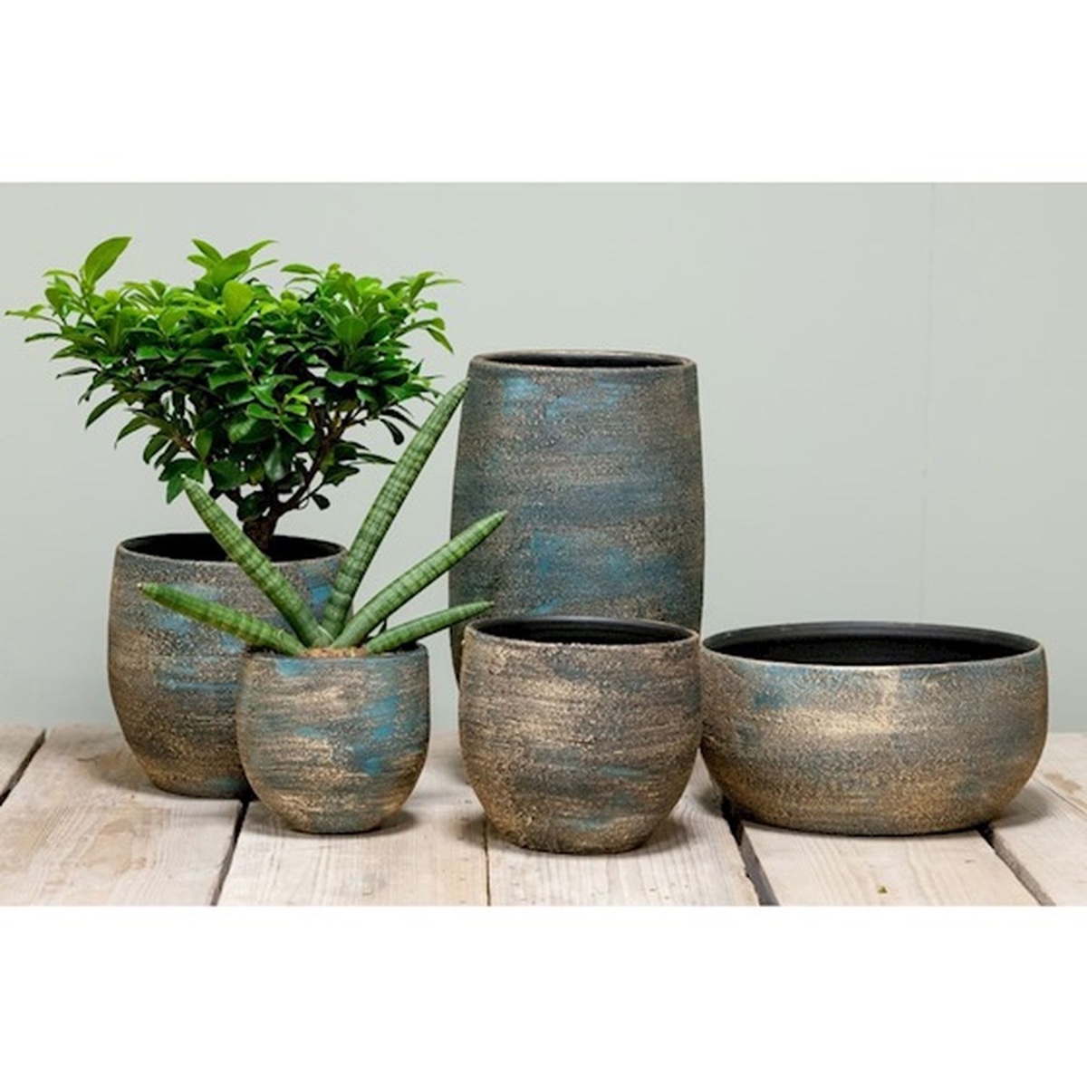 Pflanztopf aus Keramik AETIOS Farbverlauf, blau-gold, 28cm, 28cm