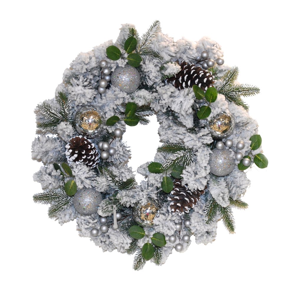 Kunst Weihnachtkranz HELSINKI, geschmückt, weiß, Ø60cm