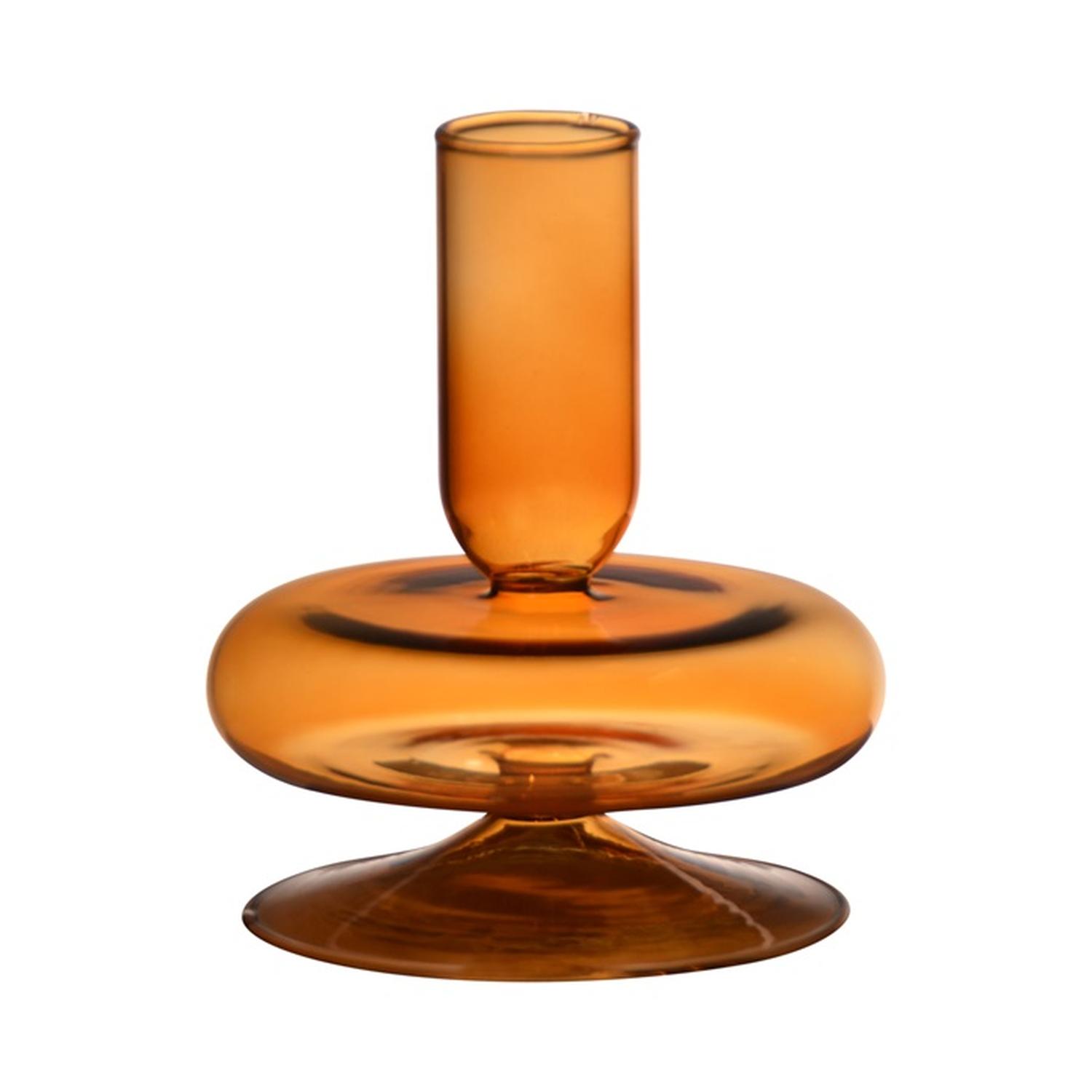 Kerzenständer KENSIE, Glas, orange-braun-klar, 12cm, Ø10cm