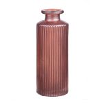 Glas Flasche Vase EMANUELA, Rillenmuster, rosa-metallic, 13,2cm, Ø5,2cm