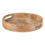 Tablett mit Griff MELOBU aus Mangoholz, mit Naht Dekor, natur, 5cm, Ø30cm