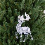 Weihnachtsdeko Hirsch MATTHIS, Acryl, Glitzer, transparent-silber-weiß, 9x2x12cm