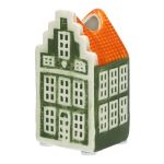 Deko Haus Blumenvase HOMEN mit Motiv, Keramik, grün-orange, 4,8x4,2x9cm