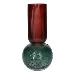 Dekovase Glas FRODO mit Rillen Punkten, blau-rot-klar, 20cm, Ø9,5cm