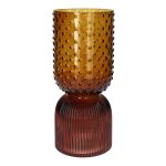 Dekovase Glas ELEANORA mit Rillen Punkten, braun-amber-klar, 20cm, Ø8cm