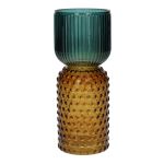 Dekovase Glas ELEANORA mit Rillen Punkten, amber-blau-klar, 20cm, Ø8cm