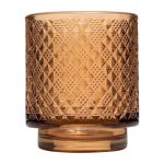 Votivglas Kerzenhalter ROXANA mit Fuß, Muster, klar-gelb, 8cm, Ø7cm