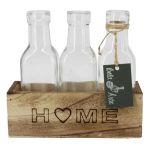 Flasche STOLLAN im Holzkistchen, Schriftzug Home, Glas, 3 Stück, klar, 17,3x6,7x15,5cm