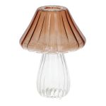 Kerzenständer MIROBELLO in Pilzform, mit Rillen, Glas, braun-klar, 13cm, Ø10cm