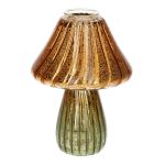 Kerzenständer MIROBELLO in Pilzform, mit Rillen, Glas, grün-orange-metallic, 13cm, Ø10cm