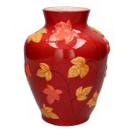 Bauchige Blumenvase MICKAELLA aus Dolomit, mit Blättern, rot-orange, 26cm, Ø20cm