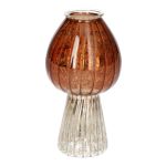 Kerzenleuchter Pilz BURKHARD aus Glas, geriffelt, braun-silber-metallic, 12,3cm, Ø6,5cm