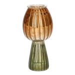 Kerzenleuchter Pilz BURKHARD aus Glas, geriffelt, grün-orange-metallic, 11,8cm, Ø5,5cm