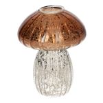Kerzenleuchter Pilz EBERHARD aus Glas, geriffelt, braun-silber-metallic, 11,6cm, Ø9cm