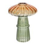 Kerzenleuchter Pilz BALTASAR aus Glas, geriffelt, grün-orange, 13cm, Ø10cm