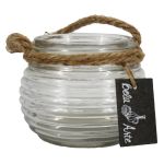 Glas Kerzenhalter PERBA mit Rillen, Henkel, klar, 9cm, Ø11,5cm