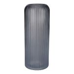 Glasvase ALBURGIS mit Rillen, grau-metallic, 25cm, Ø10cm