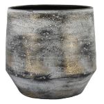 Keramik Übertopf SEJAL, gesprenkelt, grau-gold, 14cm, Ø16cm