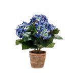 Kunstblume Hortensie LAIDA im Terracottatopf, blau, 35cm