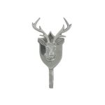 Garderobenhaken Hirsch Schild SERAPHIE aus Aluminium, silber, 19x7x11cm