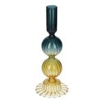 Kerzenhalter CHARLYNE aus Glas, für Stabkerzen, blau-gelb-klar, 21cm, Ø8,2cm