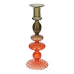 Kerzenhalter CHANANJA aus Glas, für Stabkerzen, grün-orange-klar, 23,5cm, Ø8,8cm