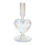 Glas Kerzenhalter ELIZZA in Herzform, mit Fuß, irisierend-transparent, 8,5x8,5x16,5cm