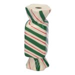 Eckige Stielblumenvase Bonbon AMIEL aus Keramik, mit schrägen Linien, grün-rot-weiß, 4,5x4,5x11,5cm