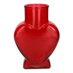 Glas Blumenvase FILIPA in Herzform, mit Fuß, rot-transparent, 15,5x8x22cm
