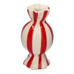 Bauchige Stielblumenvase Bonbon AMIEL aus Keramik, mit Längsstreifen, rot-weiß, 11,5cm, Ø6cm