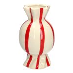 Bauchige Stielblumenvase Bonbon AMIEL aus Keramik, mit Längsstreifen, rot-weiß, 24,7cm, Ø14cm