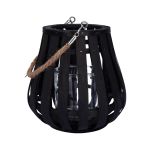 Laterne ALVARU aus Rattan, mit Kerzenglas, Henkel, schwarz, 22cm, Ø21cm