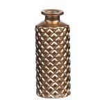 Glas Flasche Vase EMANUELA, Rautenmuster, gold-metallic, 13,2cm, Ø5,2cm