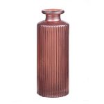 Glas Flasche Vase EMANUELA, Rillenmuster, rosa-metallic, 13,2cm, Ø5,2cm