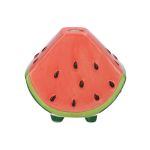 Einzelblumenvase Wassermelonenstück TILLAS aus Keramik, mit Füßen, rot-grün-braun, 10x6x8,7cm