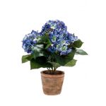 Textilblume Hortensie LAIDA im Terracottatopf, blau, 35cm