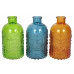 Deko Glasflaschen URSULA mit Muster, 3 Gläser, bunt, 12,5cm, Ø6,5cm