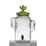 Wasserspender AILIS, Glas, Zapfhahn, Kaktus Keramikdeckel, klar-grün, 26x19x29cm, 5L
