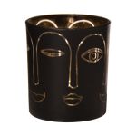 Glashalter für Teelicht LEOLINE mit Gesichtern, schwarz-gold, 8cm, Ø7cm