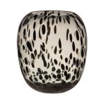 Deko Vase RUSSELL, Glas, Leopardenmuster, schwarz-beige-klar, 26cm, Ø22,5cm