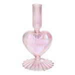Glas Kerzenhalter ELIZZA in Herzform, mit Fuß, irisierend-hellrosa, 8,5x8,5x16,5cm