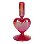 Glas Kerzenhalter ELIZZA in Herzform, mit Fuß, irisierend-rot, 8,5x8,5x16,5cm