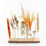 Trockenblumen auf Holzplatte MICHAEL, orange-grün, 40x7x35cm
