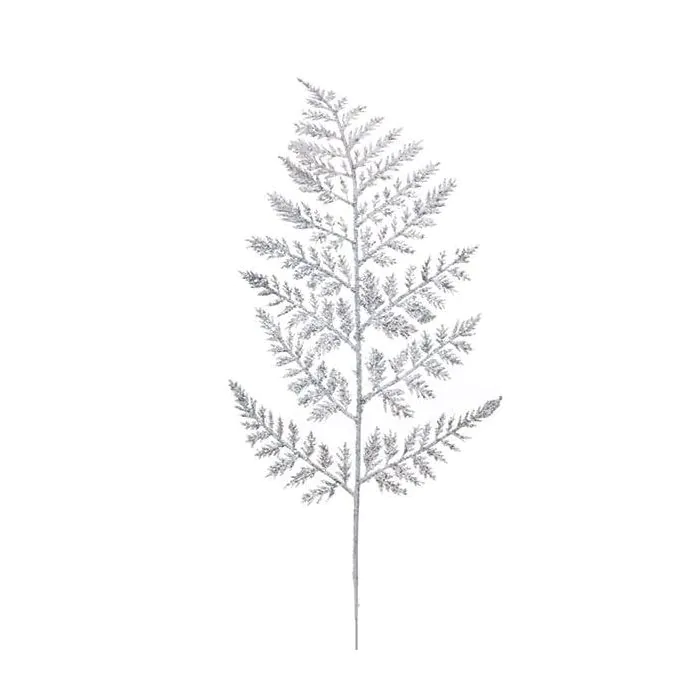 Deko Blatt Boston Farn EDISU mit silber Glitzerpartikel, wei, 40cm
