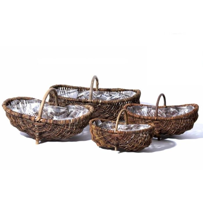 Blumenkorb aus Weide BAHAR mit Henkel u. Folie, oval, braun, 62x42x34cm