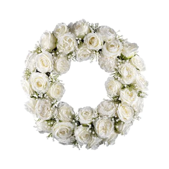 Blumenkranz Deko Rose JETRO, Schleierkraut, creme, Ø50cm