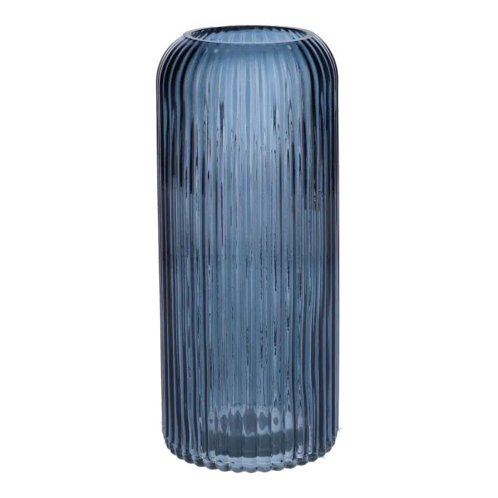 Glasvase ALBURGIS mit Rillen, blau-klar, 20cm, Ø8,7cm