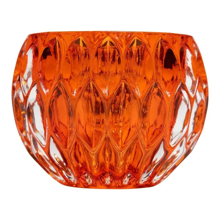 Kugel Glas Teelichthalter ROLANDO mit Muster, orange-klar, 6cm, Ø8cm