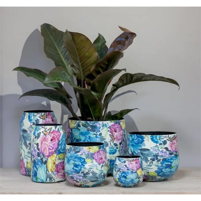 Vase EMRICK mit Blumenmotiv, Metall, bunt, 30cm, Ø18cm
